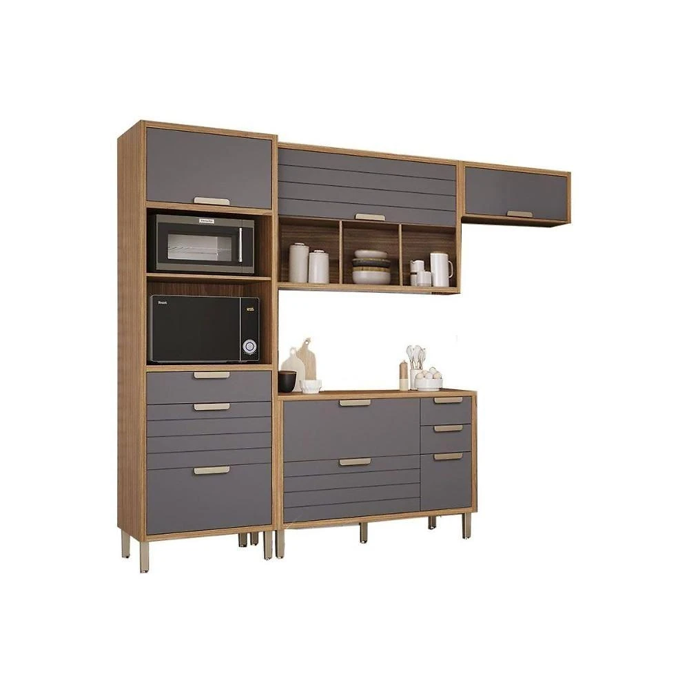 Kit De Cozinha Completa 4 Peças Eloise (2aéreos+1balcão+1paneleiro) Cz028 Freijo-titanium - Mgm