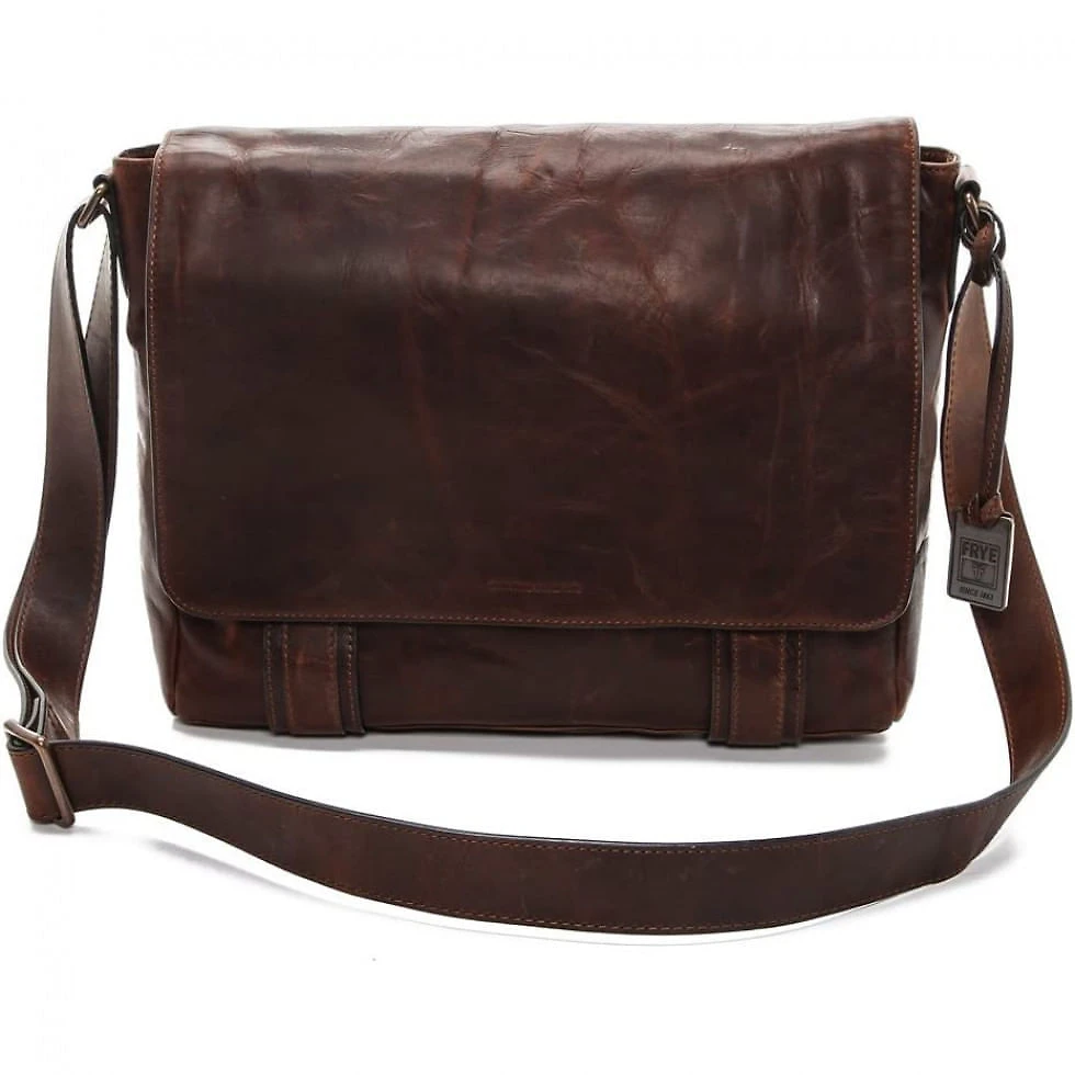Bolsa Maleta Frye de Couro Caído Unissex para Laptop , Marrom Escuro