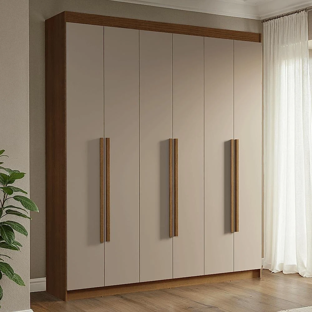 Guarda-roupa casal 6 portas batentes rustic/crema/rustic venus madesa