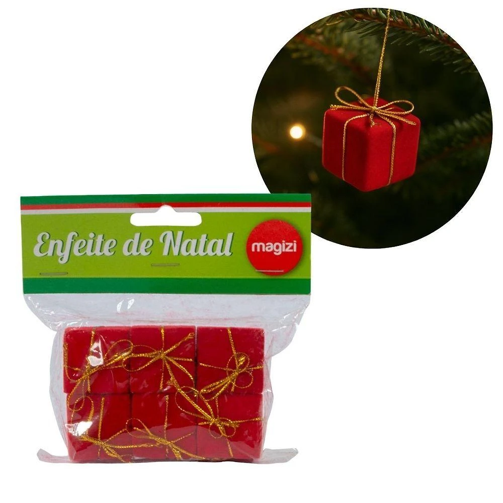 Enfeite de Natal Kit 6 Mini Presentes 3x3cm Vermelho para Árvore e Arranjos Yangzi