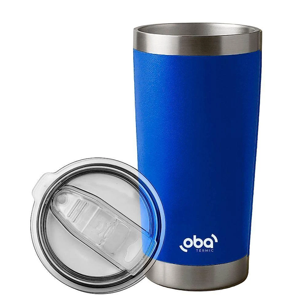 Copo Térmico Brasil Azul Parede Dupla Aço Inoxidável Isolamento a Vácuo Azul Oba Mix 591ML