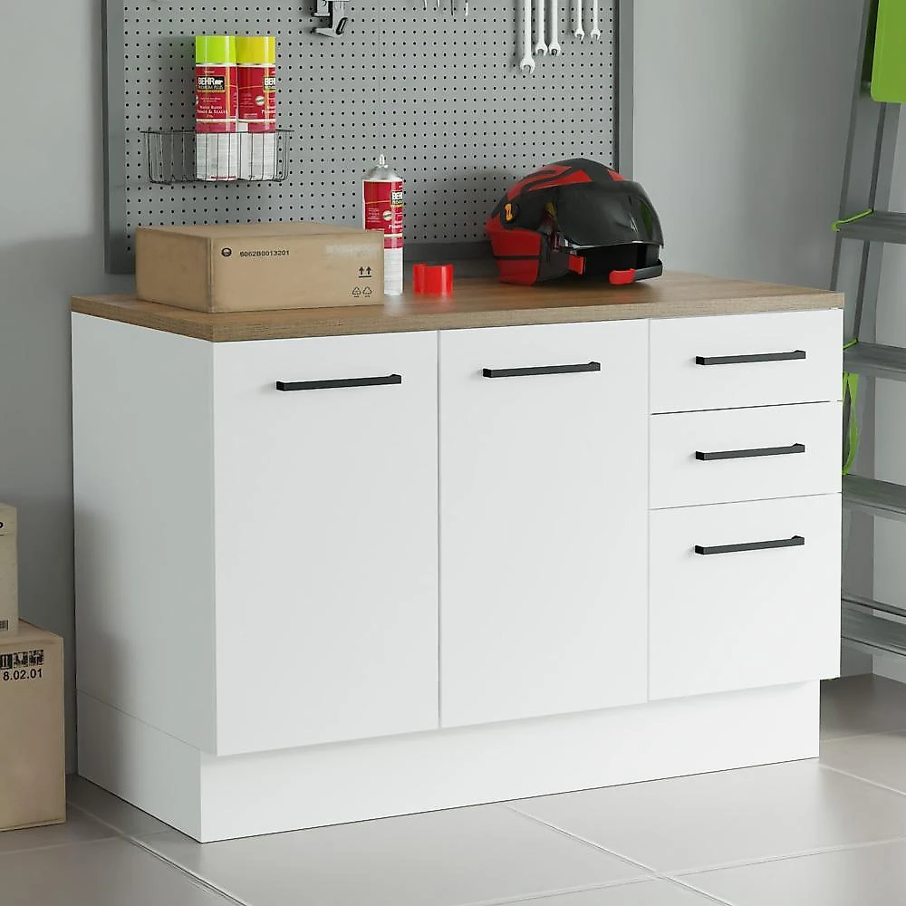 Balcão multiuso 120cm 2 portas 3 gavetas agata madesa b branco