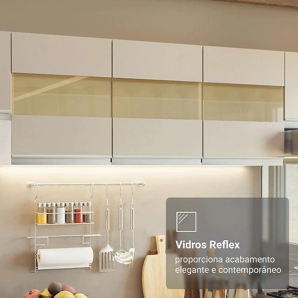 Armário de Cozinha Completa 100% MDF 310 cm Branco/Rustic/Crema Smart 02 Branco/Rustic/Crema