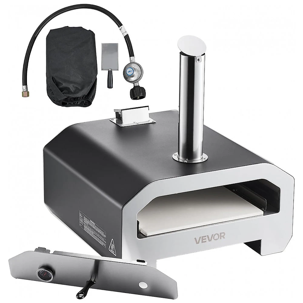 Forno de Pizza VEVOR Multicombustível 40,6 cm Lenha e Gás Portátil Pedra Refratária Alta Temperatura Externo