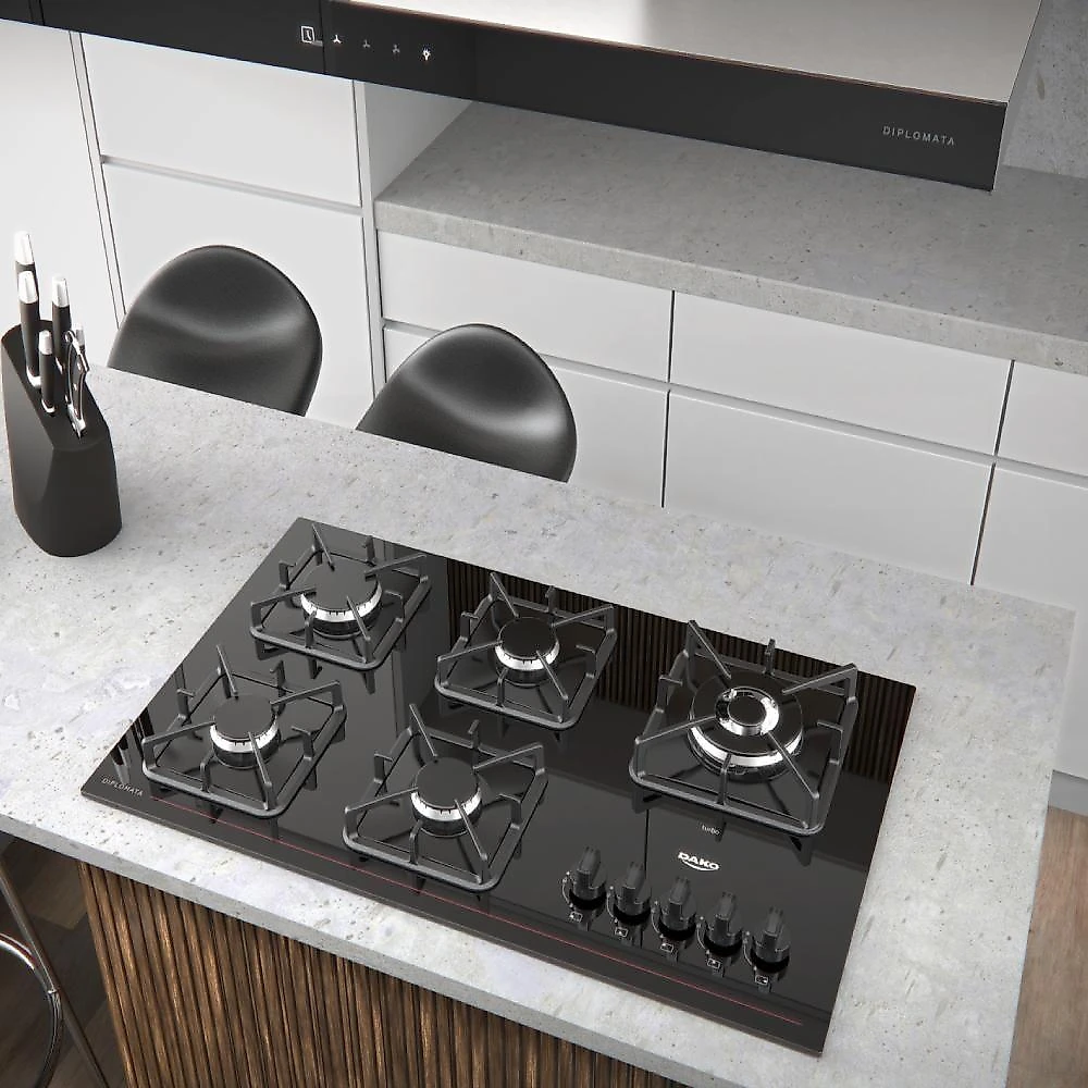 Cooktop 5 Bocas Dako Diplomata Mesa De Vidro Preto Bivolt