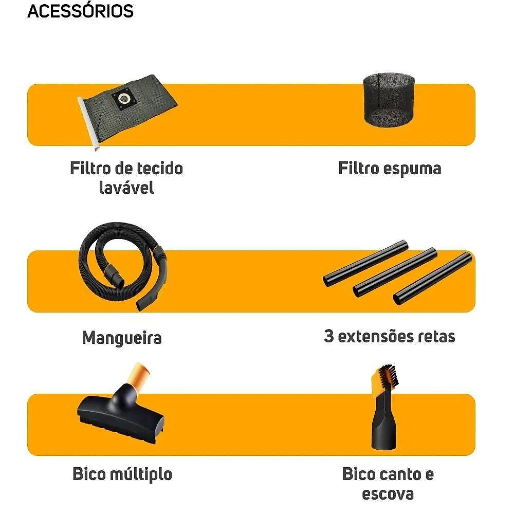 Aspirador de Água e Pó Portátil WAP GTW 10 1400W 10L Amarelo 110V