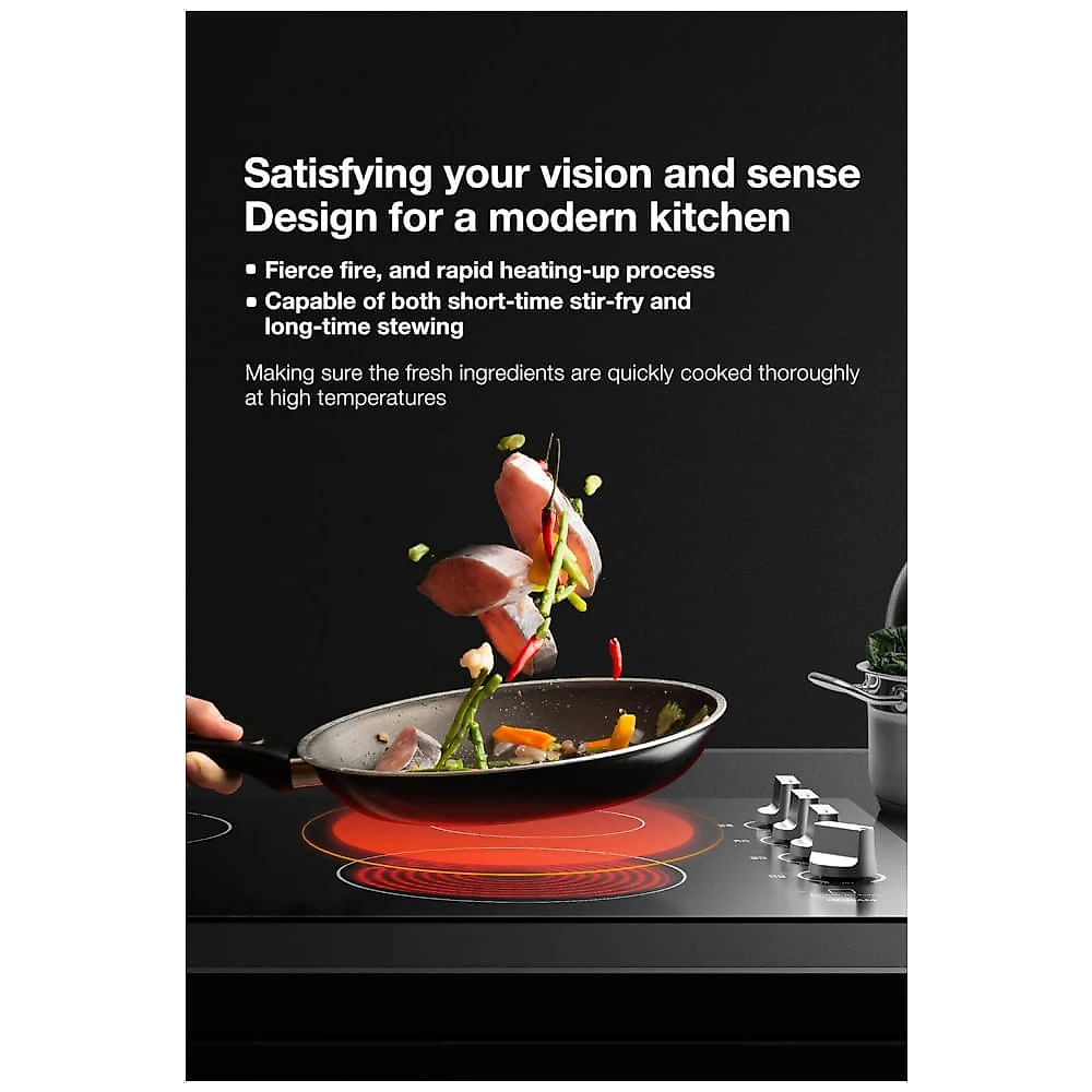 Cooktop elétrico de embutir 76cm Robam W412 vidro cerâmico preto 4 zonas radiantes 7000 W 220V