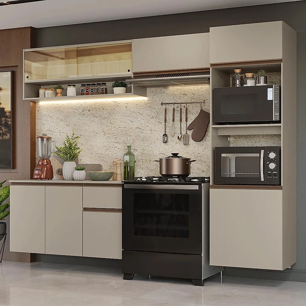 Armário de cozinha completa 260 cm suspenso crema nice madesa 10