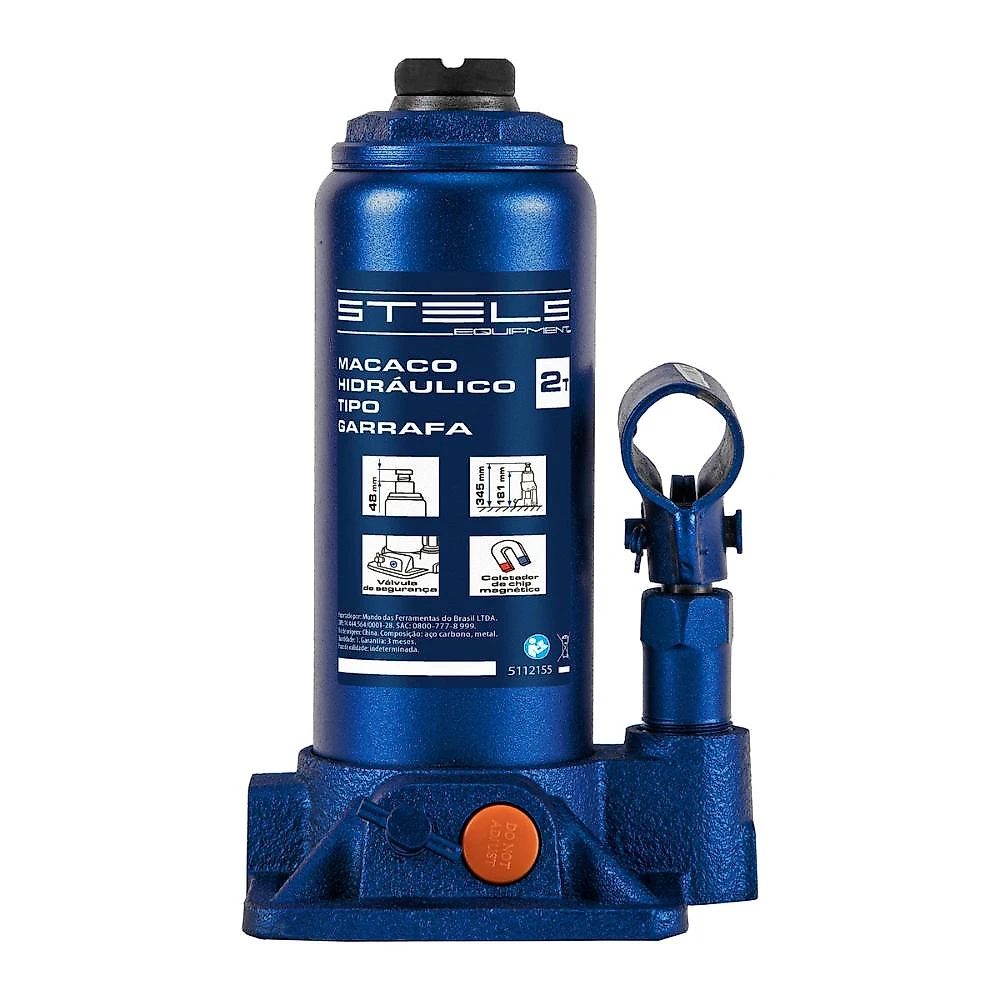 Macaco hidráulico garrafa 2t stels 5112155 com maleta elevação 181-345mm aço