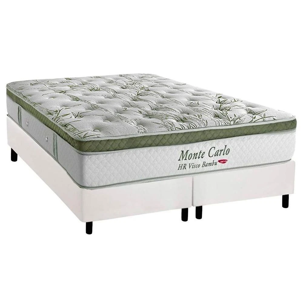 Cama Box Queen: Colchão Molas Masterpocket Ensacadas Herval Monte Carlo Visco + Base Crc Corano White (158x198)