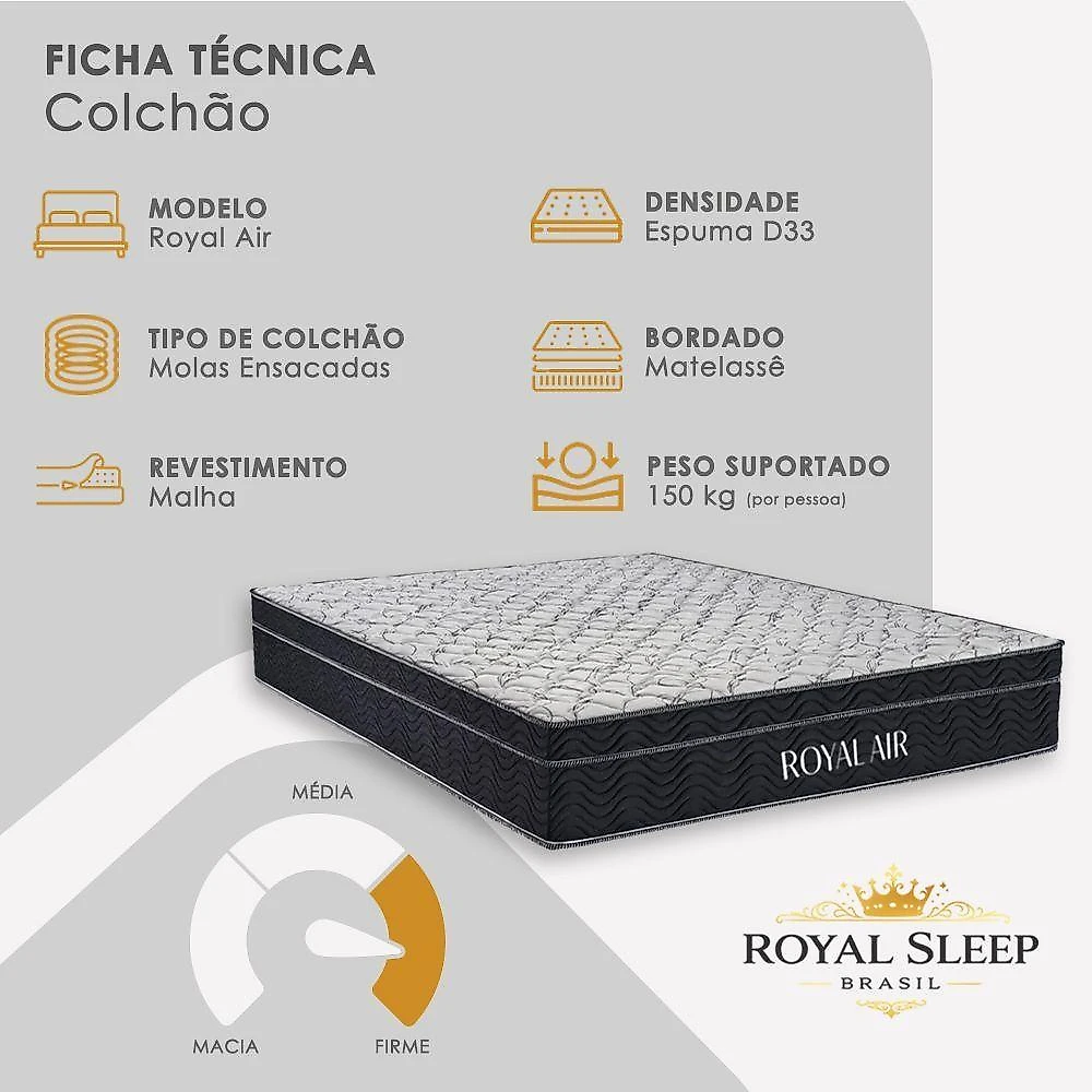 Cama Box Queen Royal Air Pillow Top Molas Ensacadas Suede Cinza