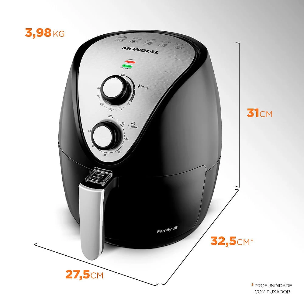 Miniatura Fritadeira Elétrica Air Fryer Mondial Family AF-30 3,5L Preta - 220V
