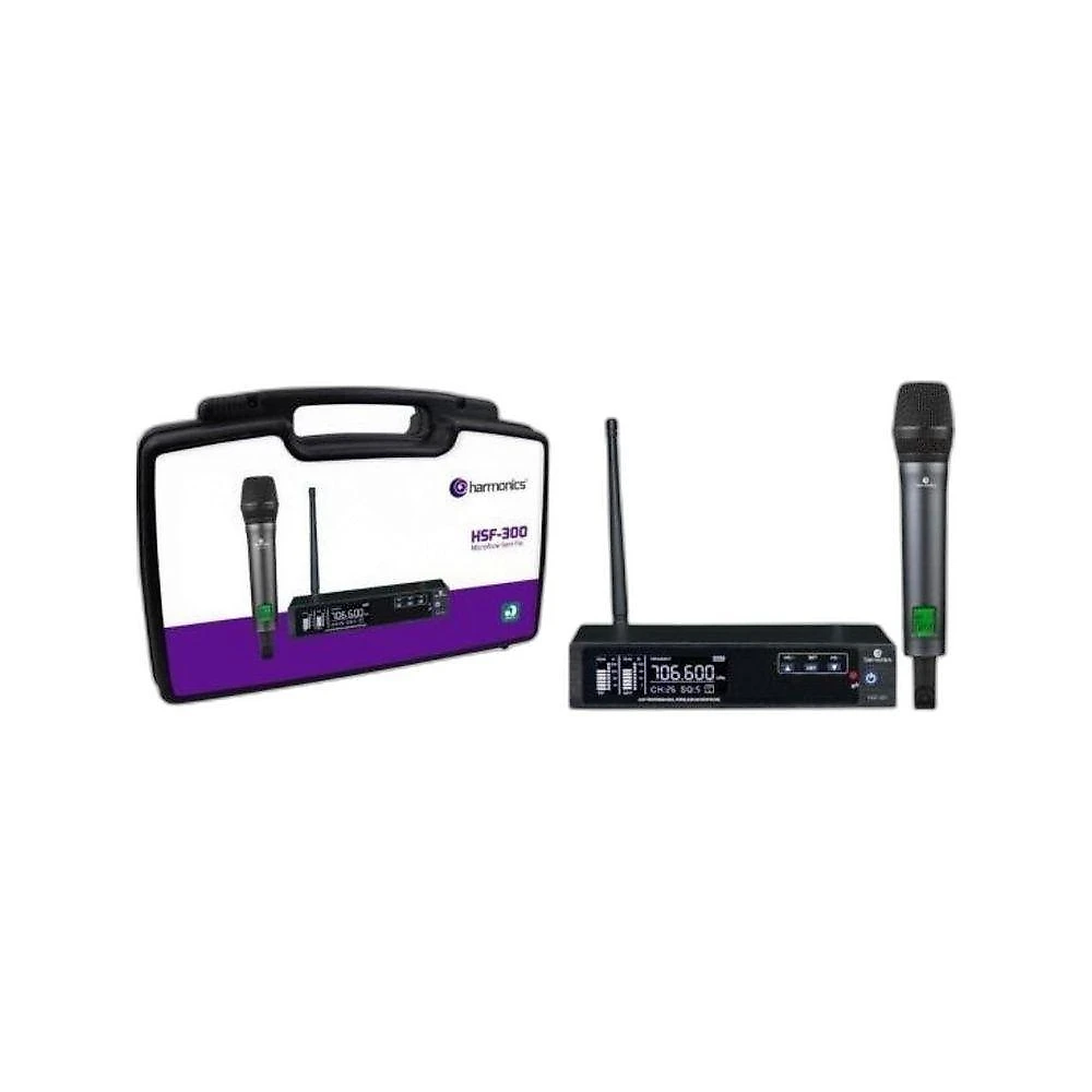 Microfone sem Fio HSF-300 Sistema UHF Multi-frequência Preto Harmonics webcontinental-7898554607522
