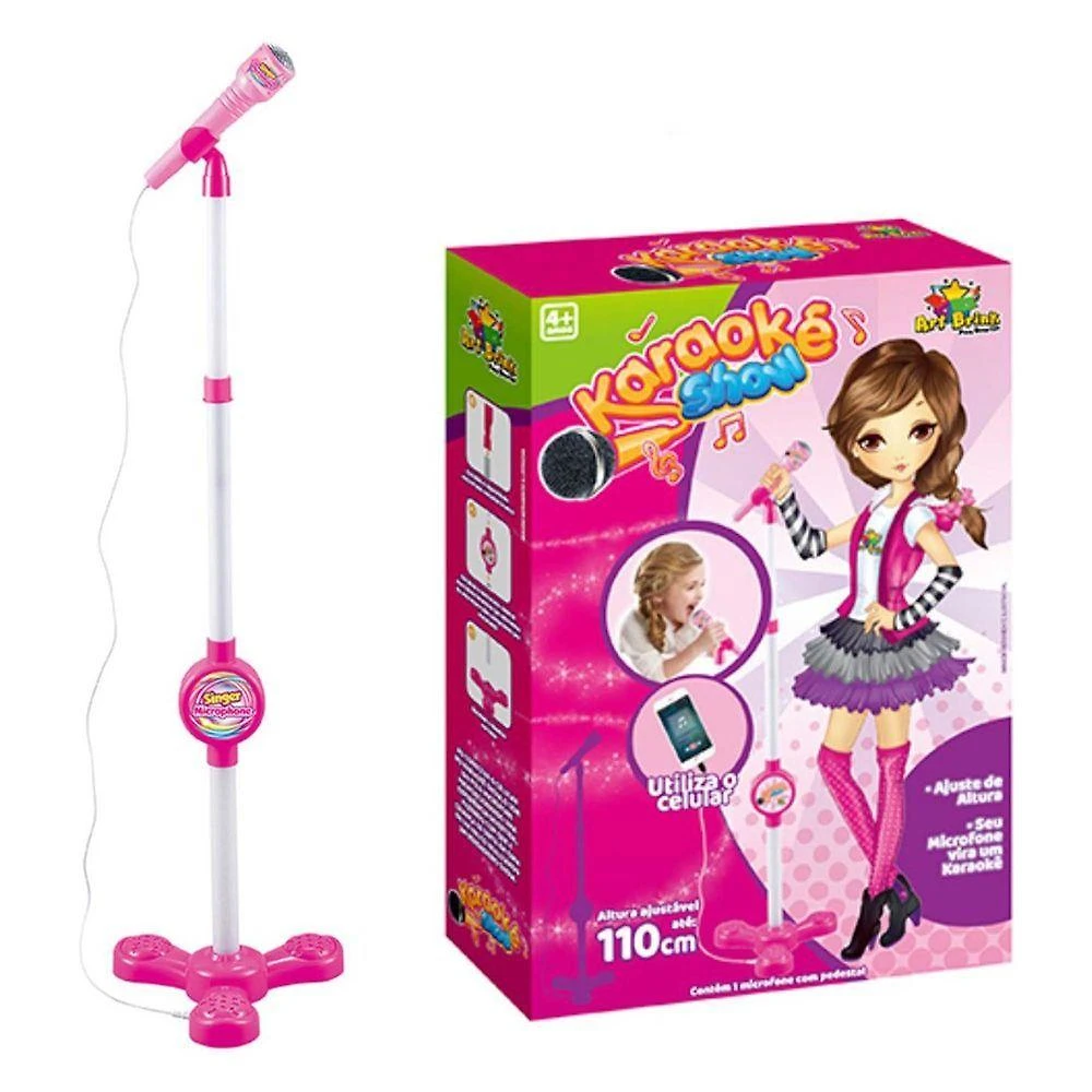 Microfone Karaoke Com Pedestal Use No Celular Cantar Criança Musica Menina