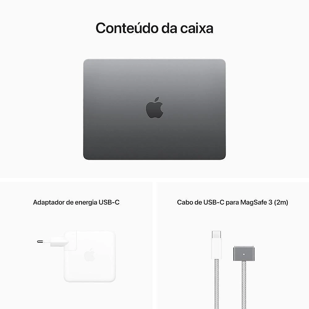 Apple MacBook Air 13", M2, CPU de 8 núcleos, GPU de 10 núcleos, 16GB RAM, 256GB SSD- Cinza-espacial