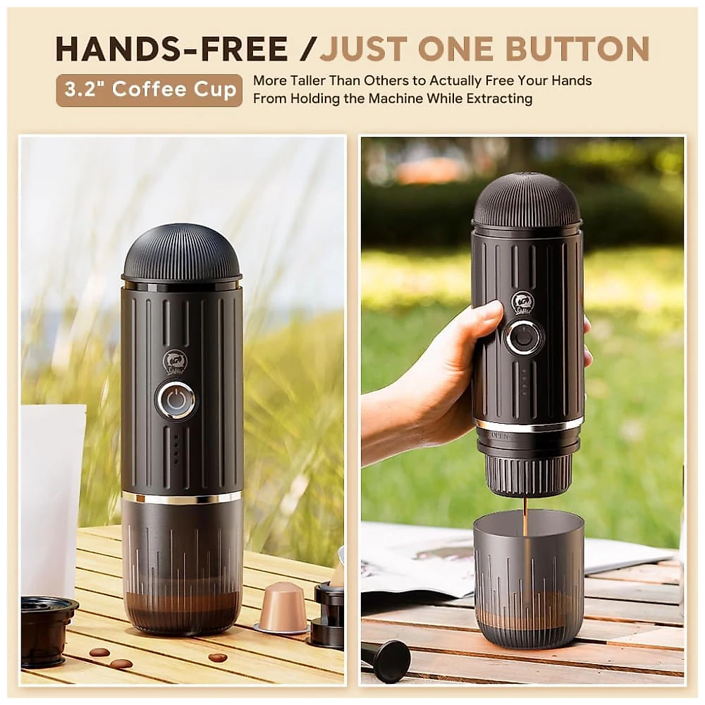 Mini Máquina de Café Portátil 19 Bar com Carregamento USB-C e Compatível com Café Moído e NESPRESSOpods para Viagens, Acampamento e Casa, 5W, 110v