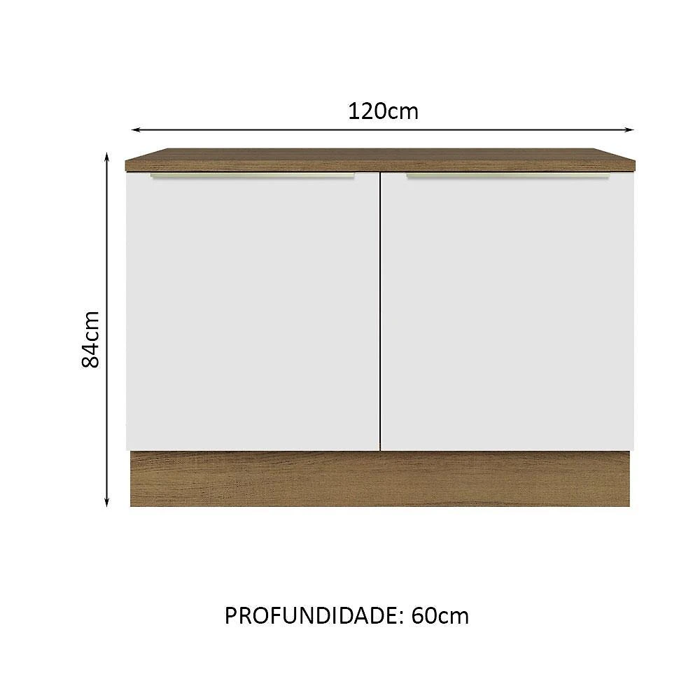 Balcão de pia 120 cm 2 portas rustic/branco veludo lux madesa