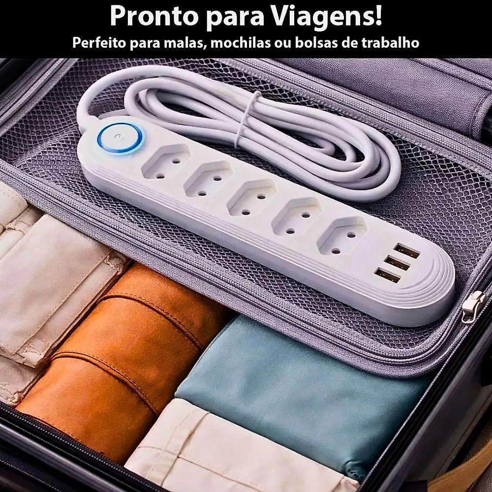 Filtro de Linha KA-7002 4 Tomadas e 3 USB Bivolt 2M Branco Kapbom