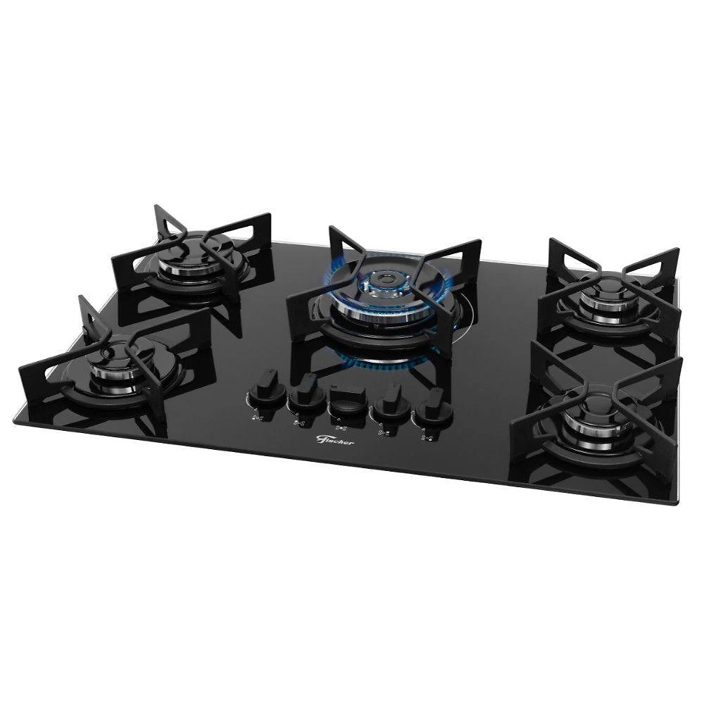 Cooktop 5 Bocas Tripla Chama Fit Line Fischer Preto Bivolt