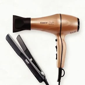 Secador de Cabelos Taiff Style Motor AC Profissional 2000W - Cobre + Prancha Clássica Cerâmica 180°C - Preta