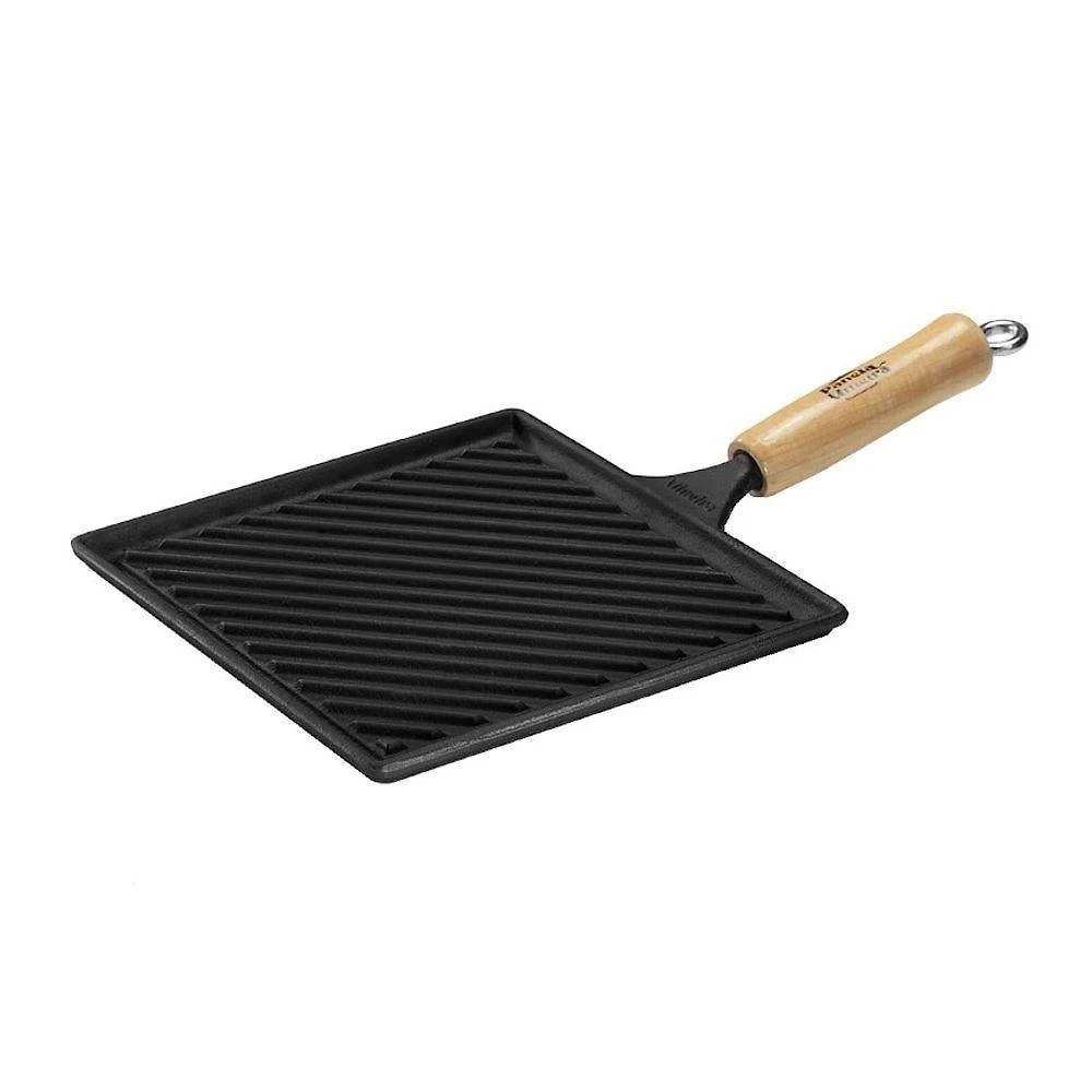 Bifeteira Grill Quadrado Chapa Estriada Ferro Fundido Cabo de Madeira para Fogão Cinza Panela