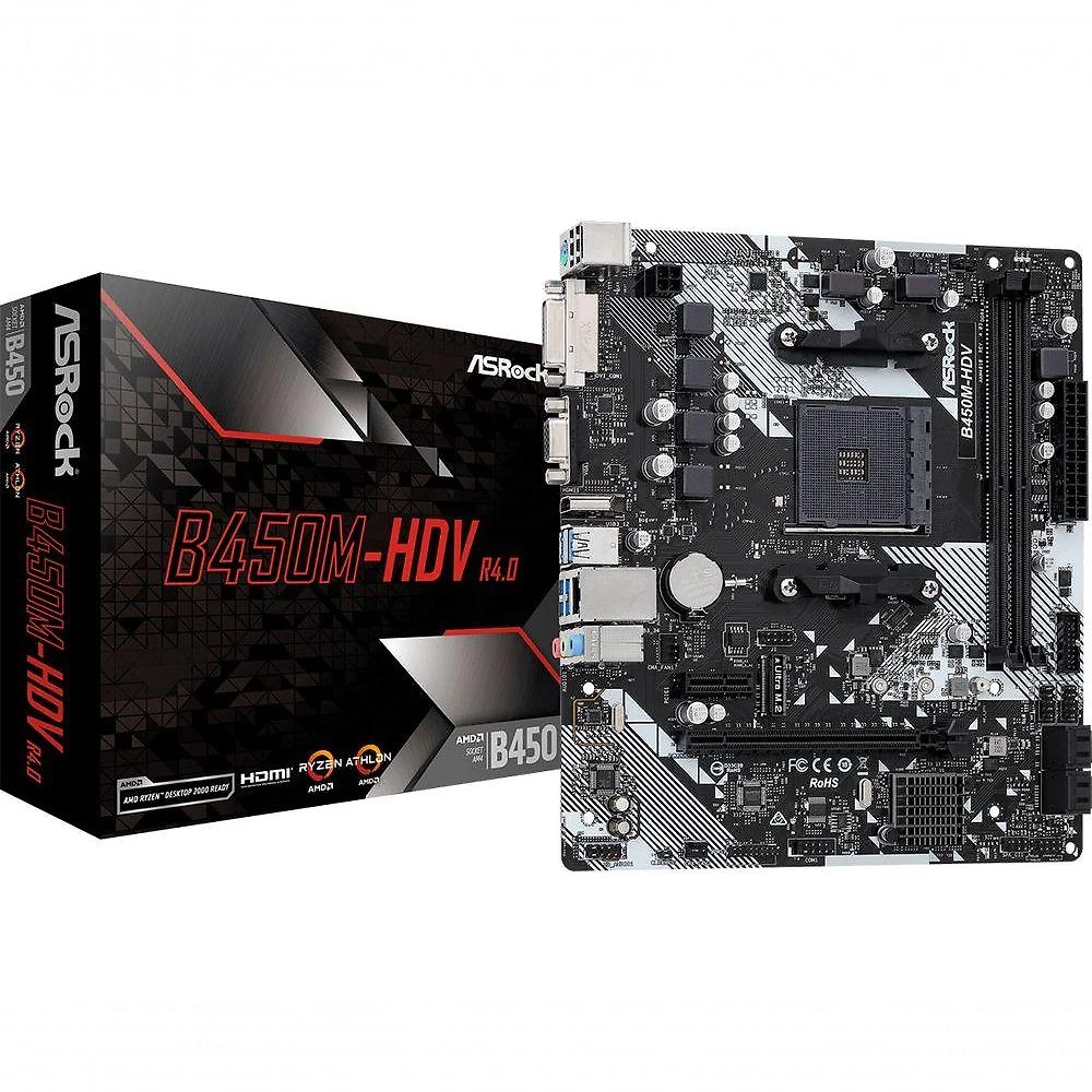 Placa Mãe B450M-HDV R4.0 Am4 M-ATX com Ddr4 Até 64GB Usb 3.1 Hdmi Dvi-D-Sub Asrock