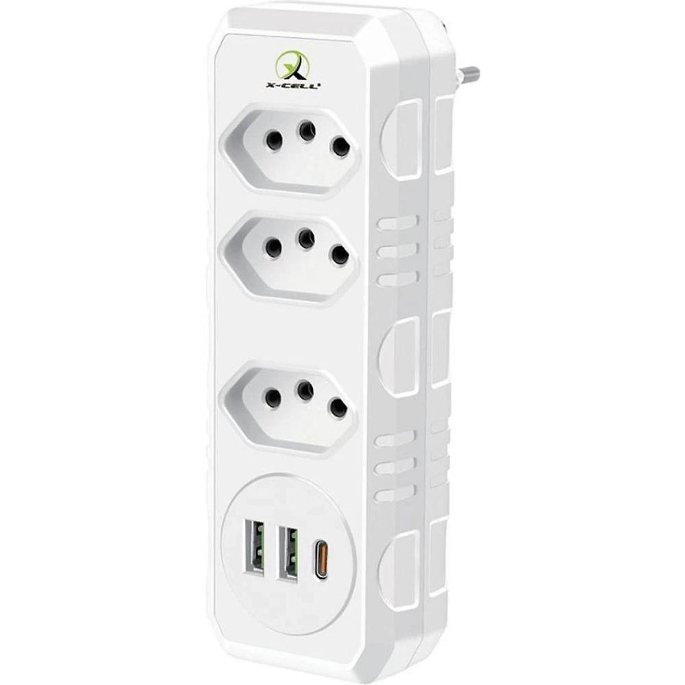 Adaptador de Tomada XC-FL-09 3 Saídas 2P+T 10A 2500W USB-C Bivolt 2 Flex