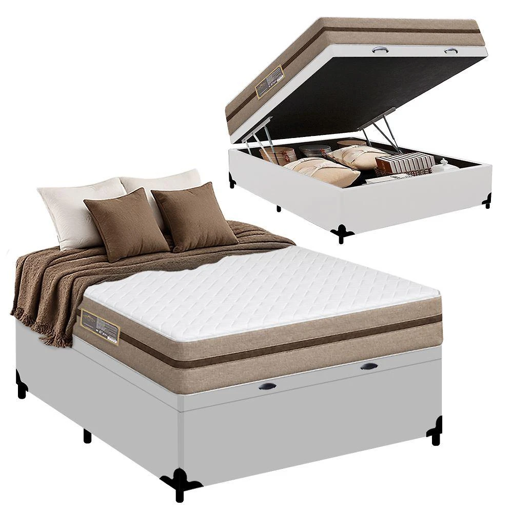 Cama Box com Baú Casal Bioclassic Molas Ensacadas Tecido Branco Royal Sleep 138CM