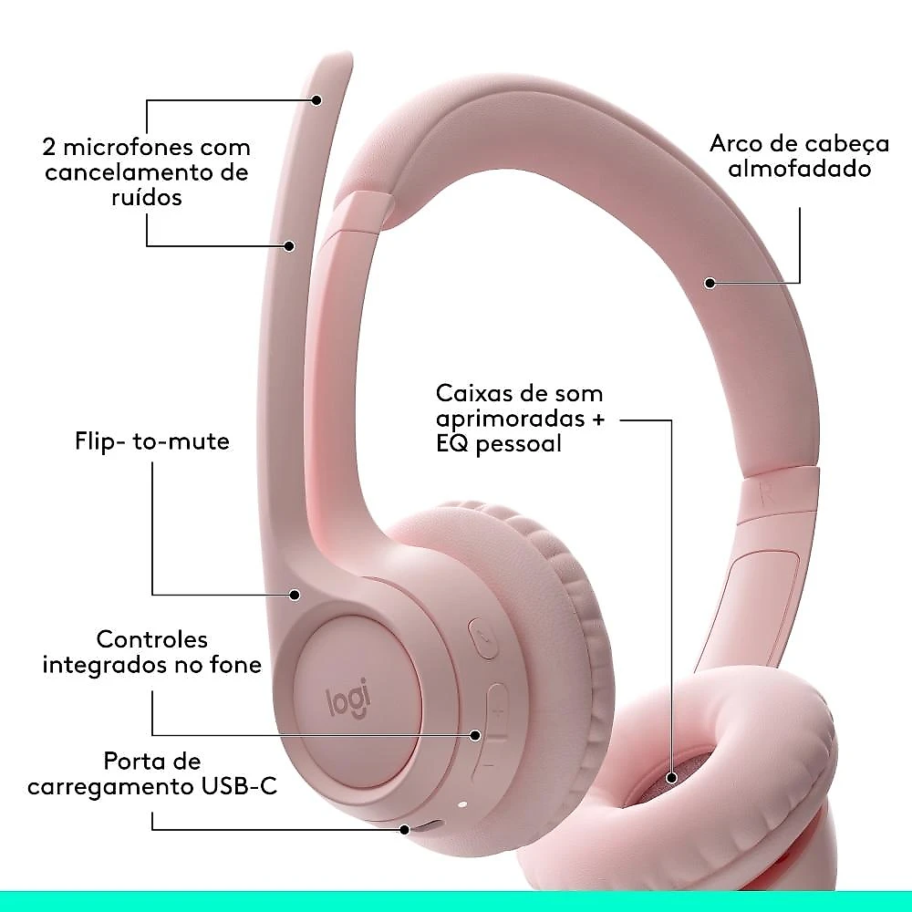 Headset Sem Fio Logitech Zone 300 - Rosa