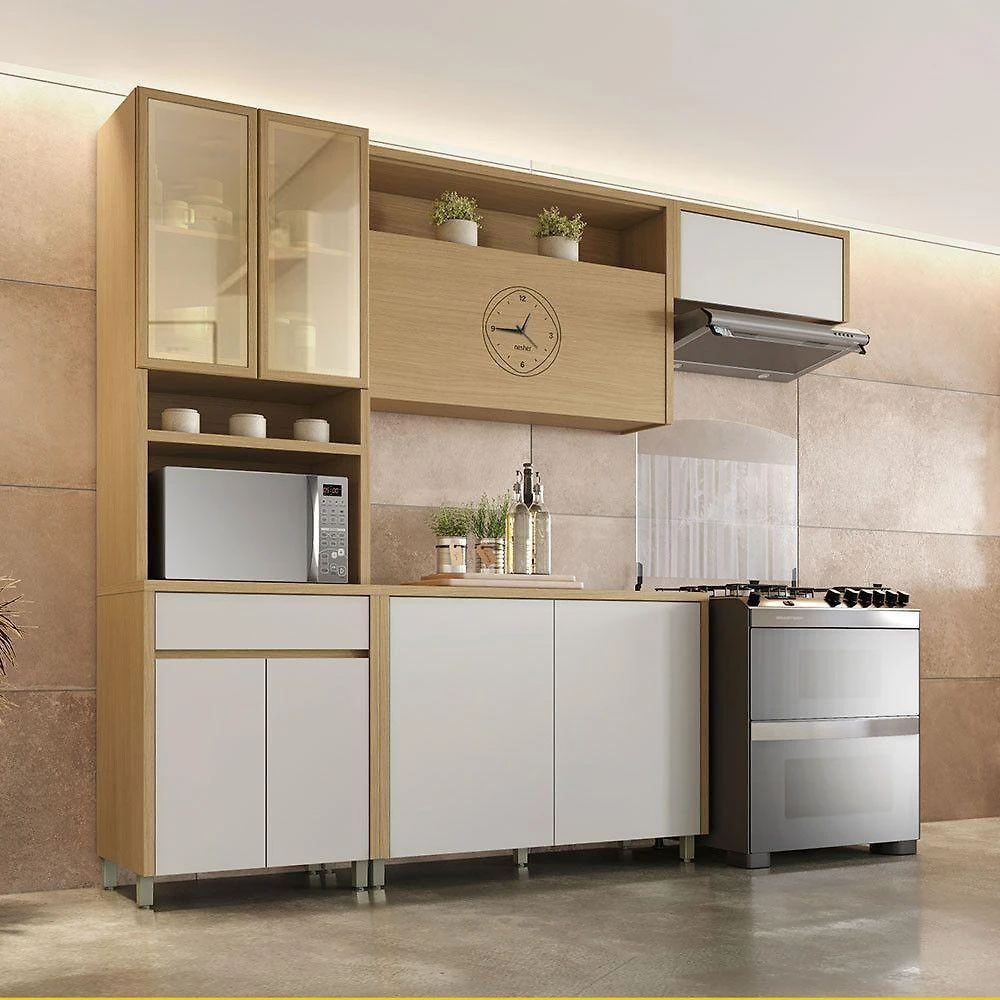 Cozinha Condessa 8 Portas 1 Gaveta MDF 270cm Carvalho-greige Nesher Móveis