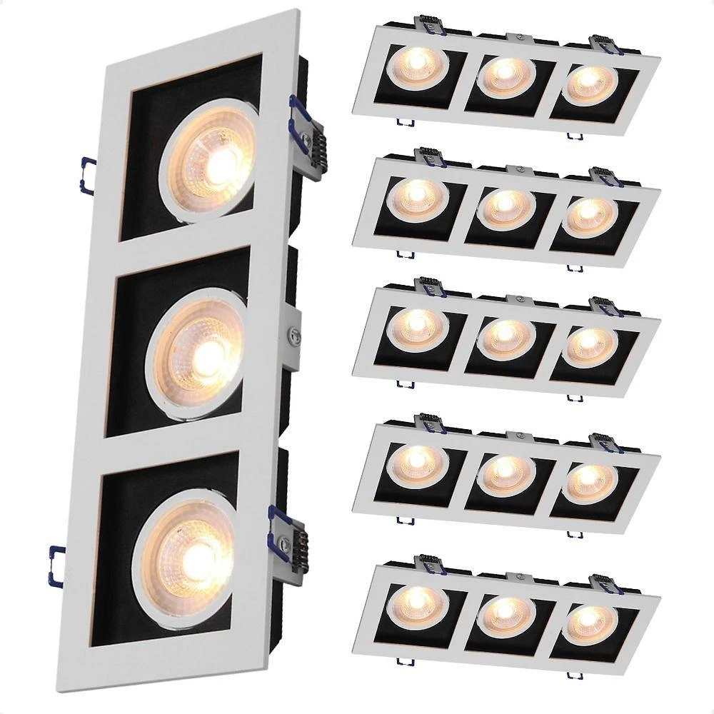 Kit 6 Spot Embutir Quadrado Led Recuado Triplo 15W 3000K Amarelo Quente Branco e Preto Taschibra