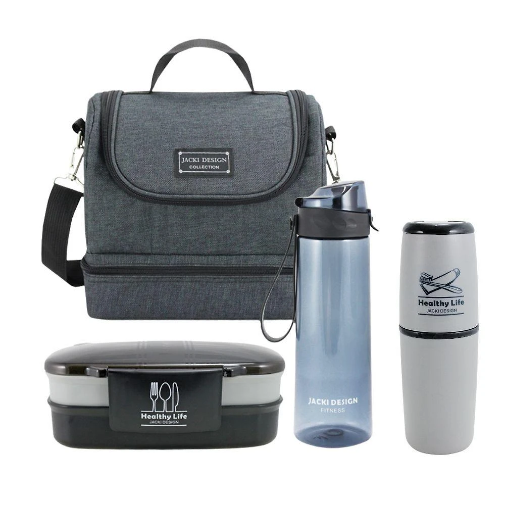 Kit Bolsa Térmica, Marmita, Garrafa 700ml E Porta Escovas Preto