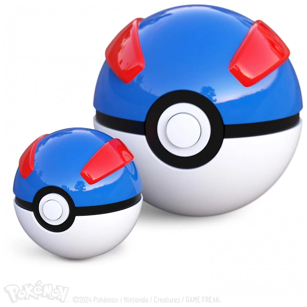 Mini Réplica Great Ball Eletrônica Pokémon The Wand Company Azul, Vermelho e Branco em Metal com Iluminação LED e Base – Autêntica e licencidada