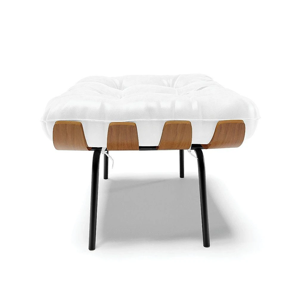Puff Costela Corano Branco Base Metálica Preto - D'Rossi