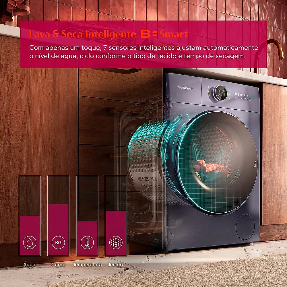 Lava & Seca 14Kg Brastemp B= Smart e Ozônio Clean Midnight Purple com 15 Programas de Lavagem - BNQ14AR 110