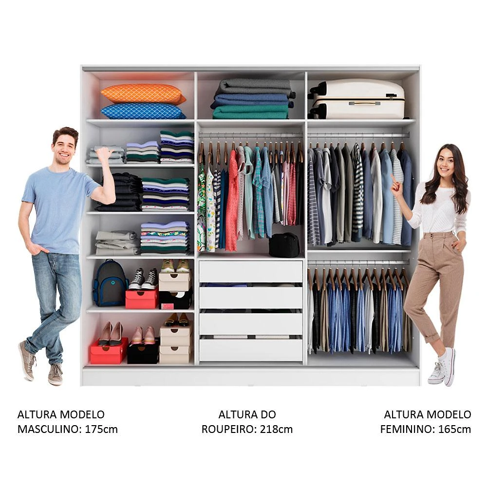 Miniatura Guarda Roupa Casal 100% MDF Madesa Zurique 3 Portas de Correr com Espelho - Branco Branco