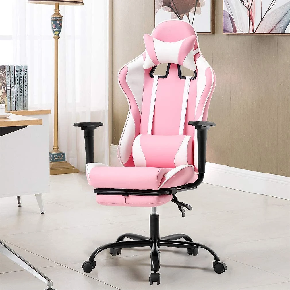 BestOffice Cadeira de Escritório Gamer Ergonômica e R eclinável com Apoio para Lombar Rosa