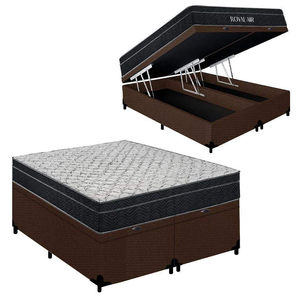 Kit Cama Box Baú King Royal Air Molas Ensacadas Suede Antiácaro Royal