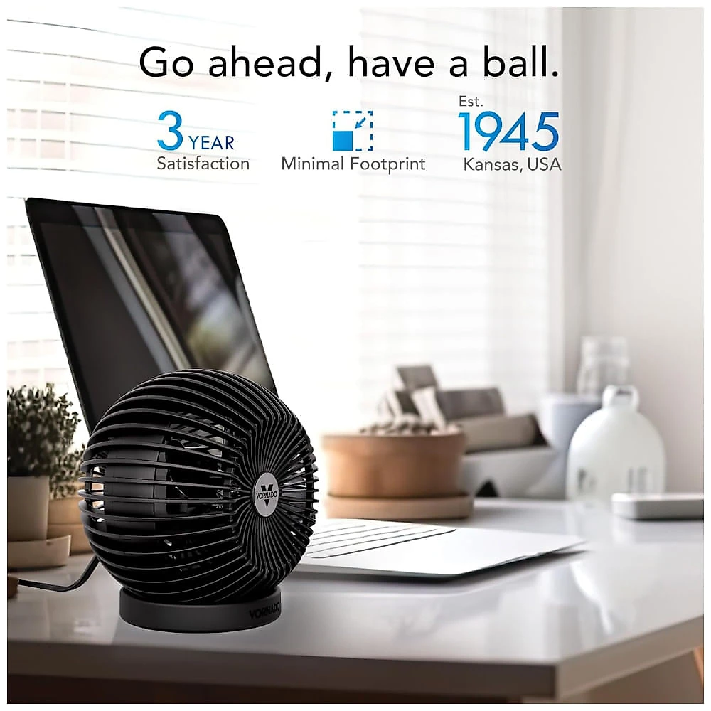 Ventilador Pessoal de Mesa com 2 Velocidades, Inclinação Ajustável e Silencioso, 110V 21W, Vornado SPHERE, Preto 110v
