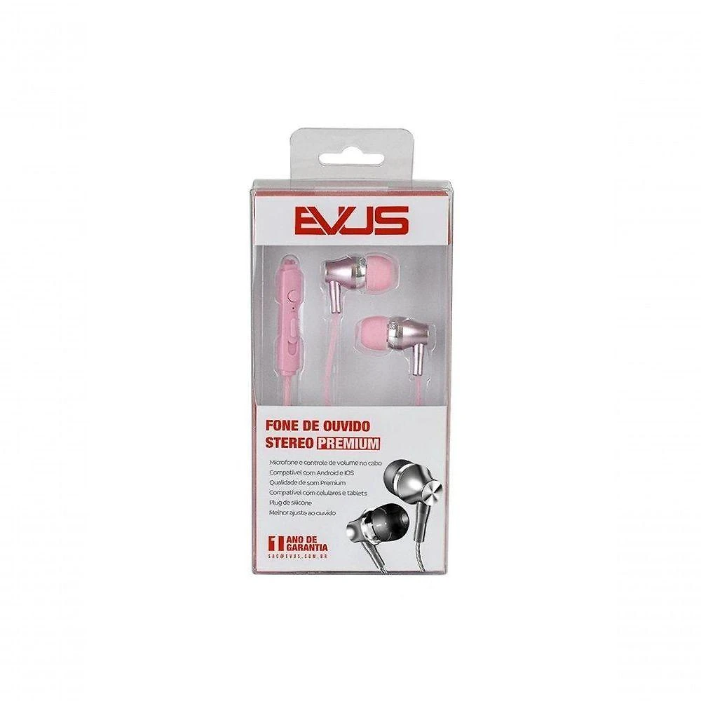Fone De Ouvido Evus F-09 Intra Auricular Premium Rosa