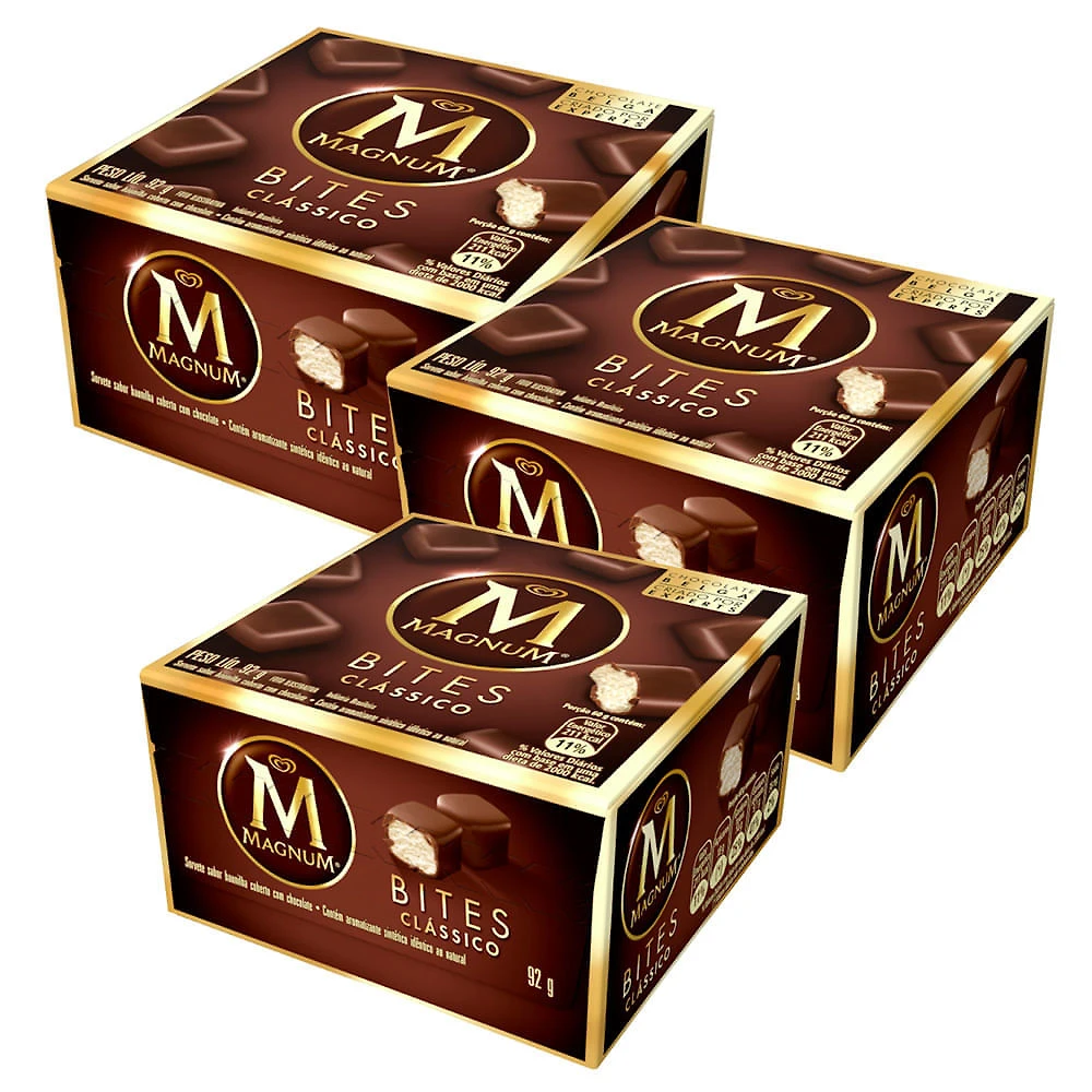 Kit 3 Sorvete Kibon Magnum Bites Clássico 92g