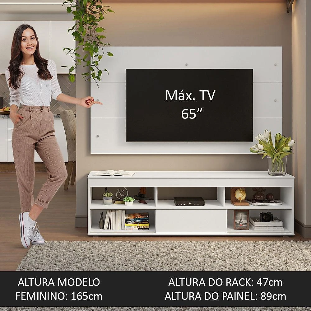 Rack com painel para tv até 65 polegadas branco orlando madesa