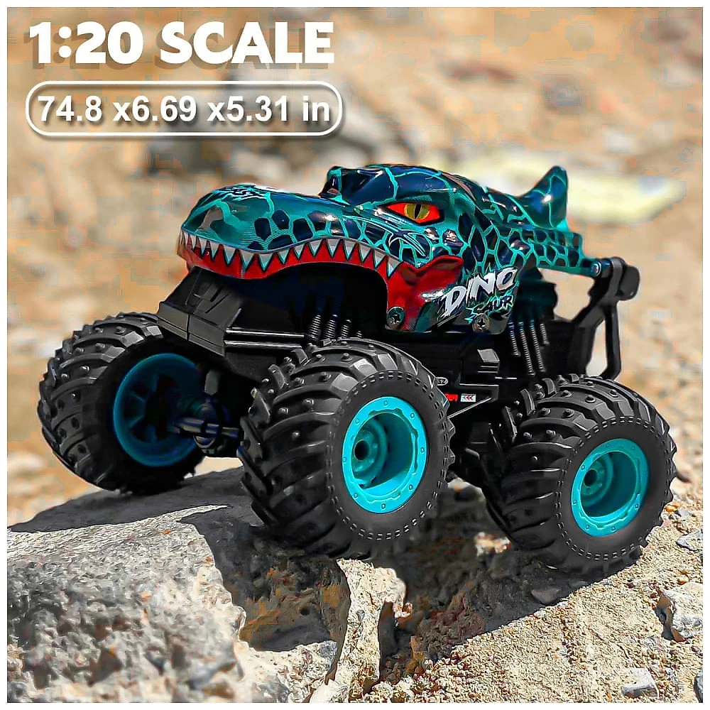 Caminhões Monstros para Meninos de 4-7 Anos: Controle Remoto 2.4Ghz, 120 Brinquedos de Dinossauro com Luz e Música, Caminhão RC com Acrobacias, Gohero Caminhões Monstros para Meninos de 4-7 Anos: Controle Remoto 2.4Ghz, 120 Brinquedos de Dinossauro com Luz e Música, Caminhão RC com Acrobacias