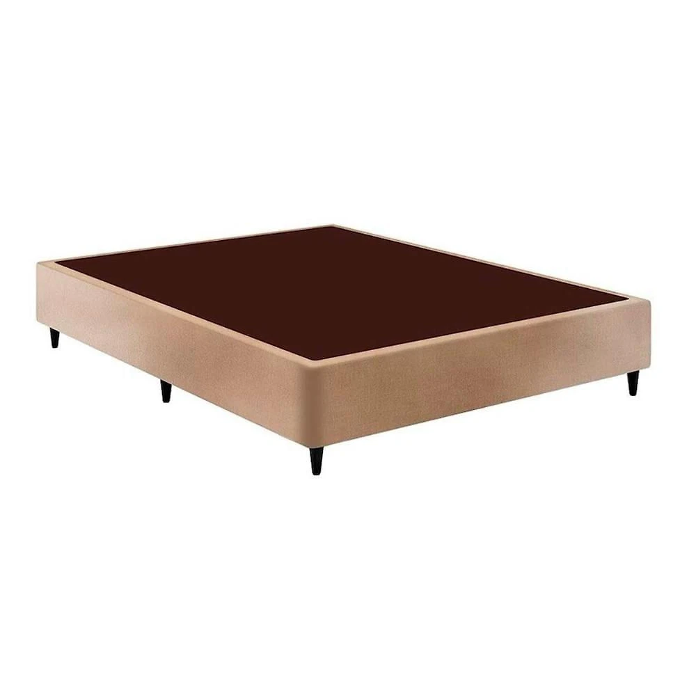 Cama Box Casal Sommier Linho Clean Madeira Pés Fixos Bege Ortobom