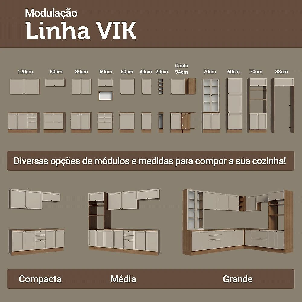 Armário de Cozinha Completa 280 cm Rustic/Crema Vik Madesa 01