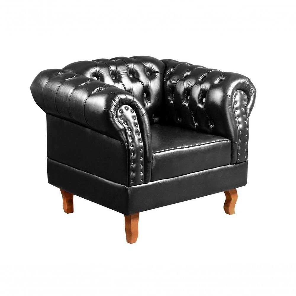 Poltrona Dom Pedro Couríssimo com Pés Torneados Espuma D26 Preto Bella Decor