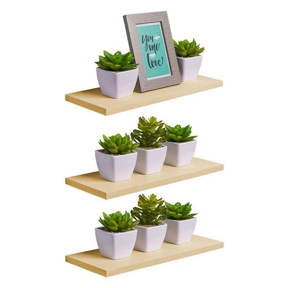 Prateleira Kit 3 40X15CM MDP Suporte Invisível Organizador Sala Moderno Bege Claro Mercado