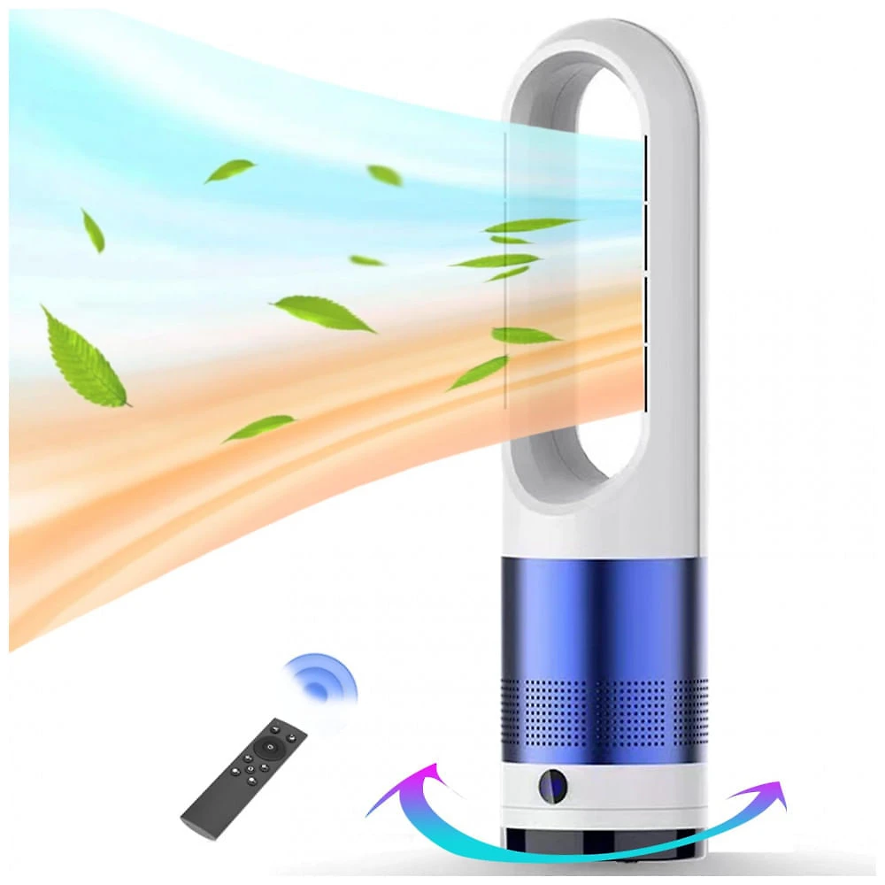 Ventilador Torre Sem Pás Voagupa Branco Azul Aquecedor 1400W Ventilador 40W Oscilação 80° Timer 9h 120V