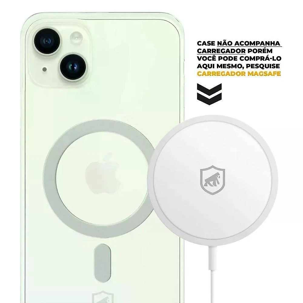 Kit Capa Magsafe Transparente E Pelicula Ultra Glass Preta Para Iphone 15 Plus - Gshield