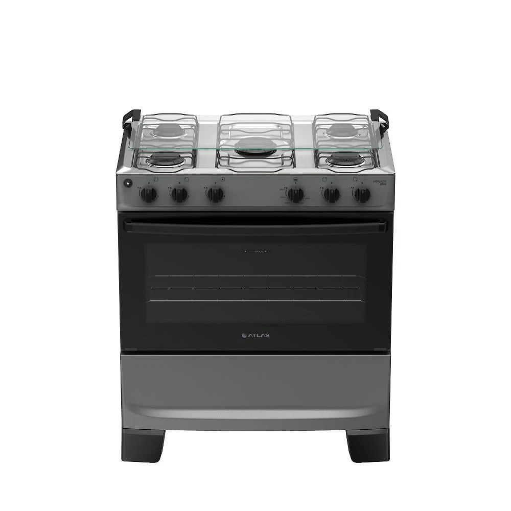 Fogão 5 Bocas Atlas Mônaco Plus Mesa De Inox Bivolt Titanium